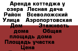 Аренда коттеджа у озера “Лесная дача“ › Район ­ Всеволожский › Улица ­ Аэропортовская › Дом ­ 14 › Этажность дома ­ 1 › Общая площадь дома ­ 50 › Площадь участка ­ 300 › Цена ­ 5 000 - Ленинградская обл., Санкт-Петербург г. Недвижимость » Дома, коттеджи, дачи аренда   . Ленинградская обл.